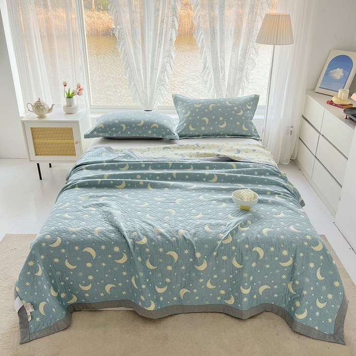 91家纺网 家纺一手货源 找家纺 梦洋家纺 2025新款全棉四层纱多能盖毯毛巾被空调夏被床盖款盖毯 满天星