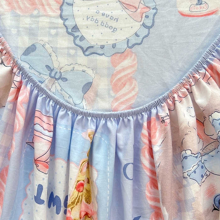 91家纺网 家纺一手货源 找家纺 优佳优品 2025新款亲肤水洗棉印花床笠单品床笠单件单床笠 床笠款-甜趣猫咪