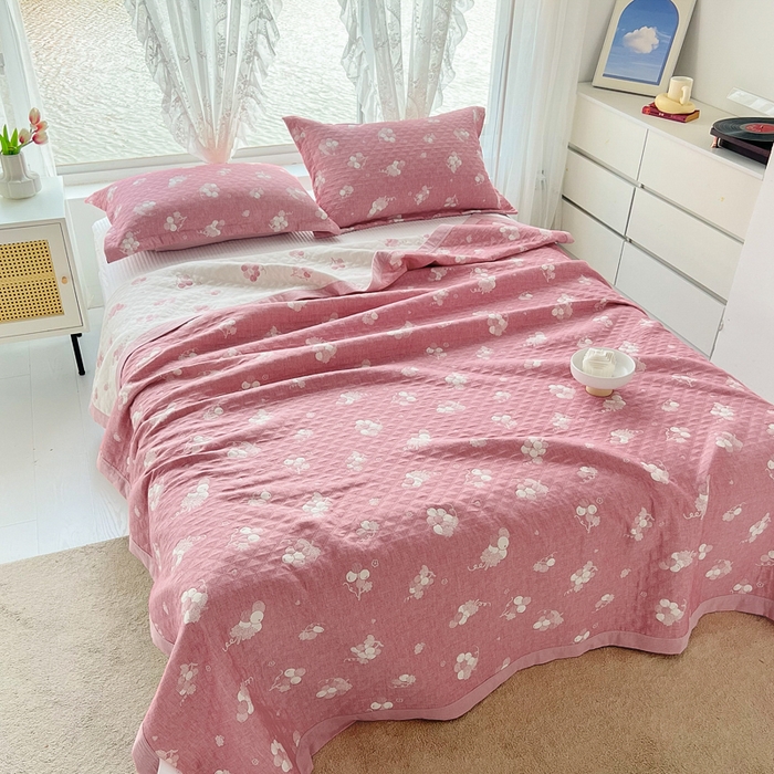 91家纺网 家纺一手货源 找家纺 梦洋家纺 2025新款全棉四层纱多能盖毯毛巾被空调夏被床盖款盖毯 菩提子