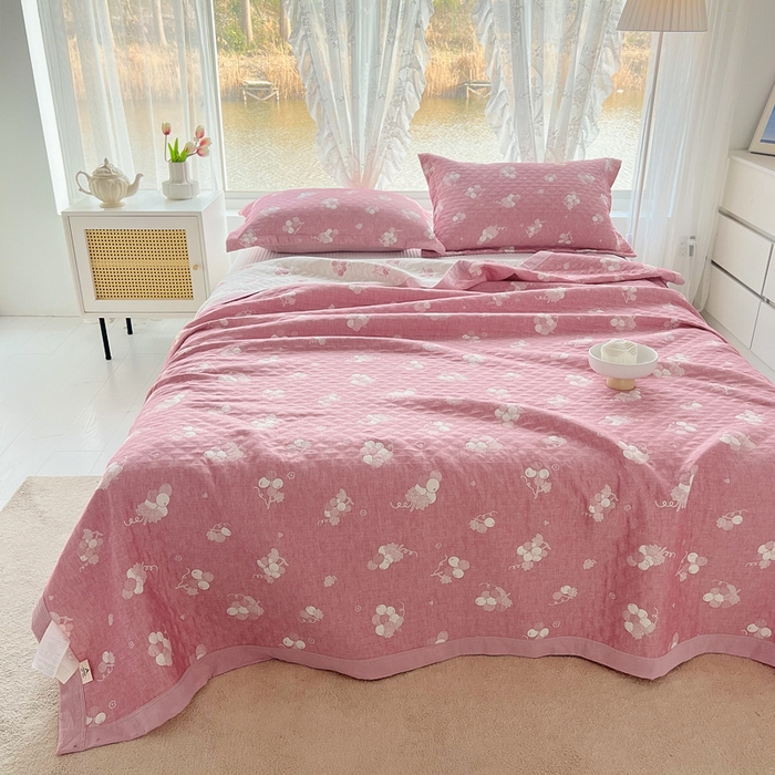 91家纺网 家纺一手货源 找家纺 梦洋家纺 2025新款全棉四层纱多能盖毯毛巾被空调夏被床盖款盖毯 菩提子