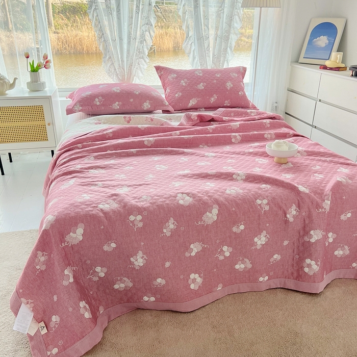 91家纺网 家纺一手货源 找家纺 梦洋家纺 2025新款全棉四层纱多能盖毯毛巾被空调夏被床盖款盖毯 菩提子