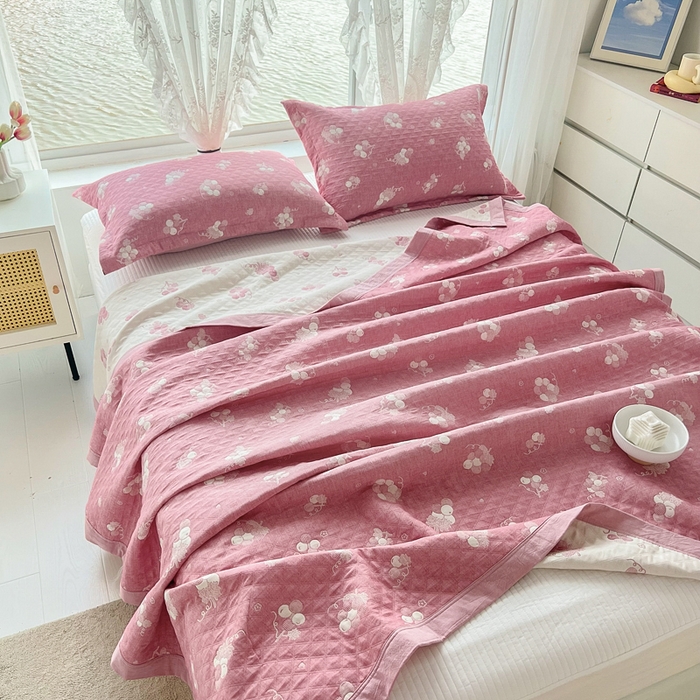 91家纺网 家纺一手货源 找家纺 梦洋家纺 2025新款全棉四层纱多能盖毯毛巾被空调夏被床盖款盖毯 菩提子