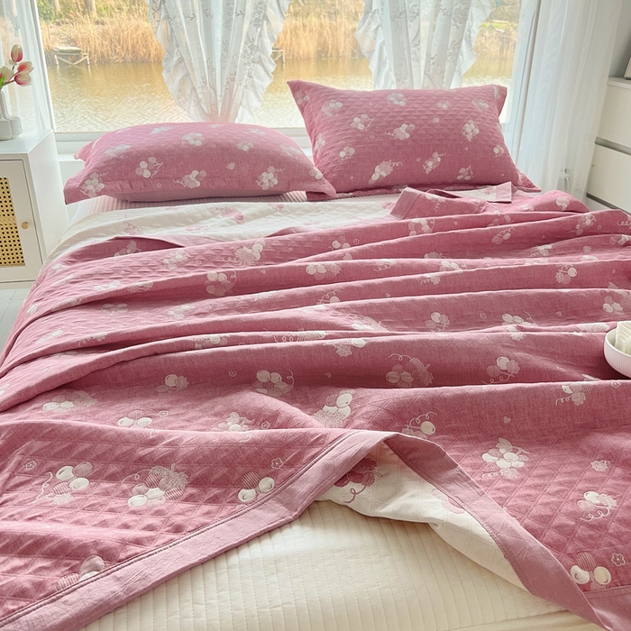 91家纺网 家纺一手货源 找家纺 梦洋家纺 2025新款全棉四层纱多能盖毯毛巾被空调夏被床盖款盖毯 菩提子