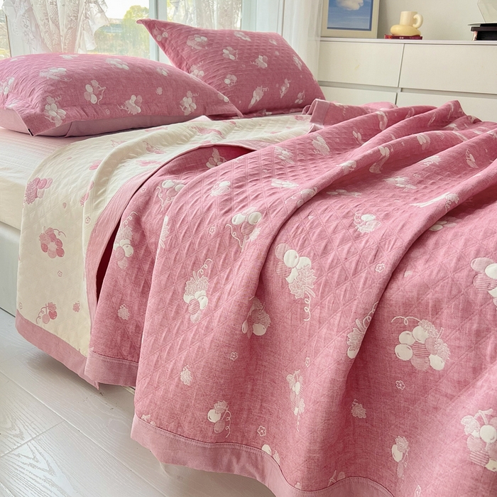 91家纺网 家纺一手货源 找家纺 梦洋家纺 2025新款全棉四层纱多能盖毯毛巾被空调夏被床盖款盖毯 菩提子