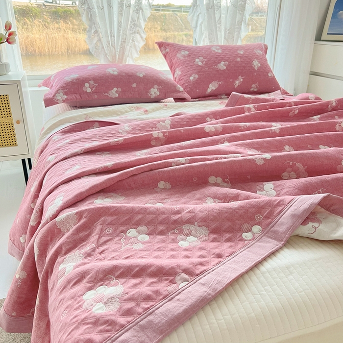 91家纺网 家纺一手货源 找家纺 梦洋家纺 2025新款全棉四层纱多能盖毯毛巾被空调夏被床盖款盖毯 菩提子