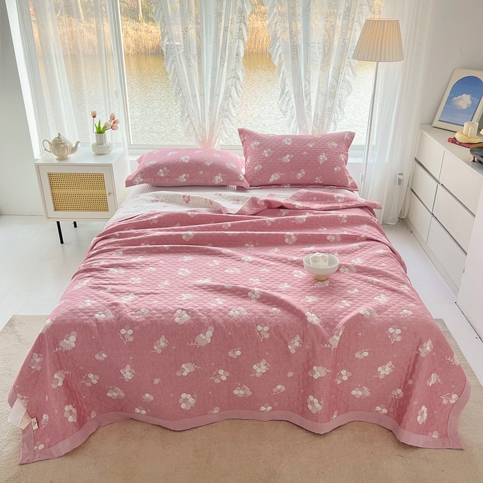 91家纺网 家纺一手货源 找家纺 梦洋家纺 2025新款全棉四层纱多能盖毯毛巾被空调夏被床盖款盖毯 菩提子