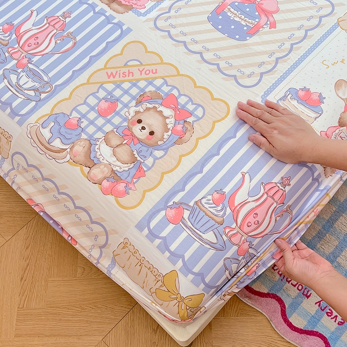 91家纺网 家纺一手货源 找家纺 优佳优品 2025新款亲肤水洗棉印花床笠单品床笠单件单床笠 床笠款-熊熊下午茶