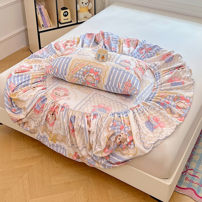 91家纺网 家纺一手货源 找家纺 优佳优品 2025新款亲肤水洗棉印花床笠单品床笠单件单床笠 床笠款-熊熊下午茶