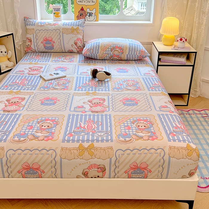 91家纺网 家纺一手货源 找家纺 优佳优品 2025新款亲肤水洗棉印花床笠单品床笠单件单床笠 床笠款-熊熊下午茶