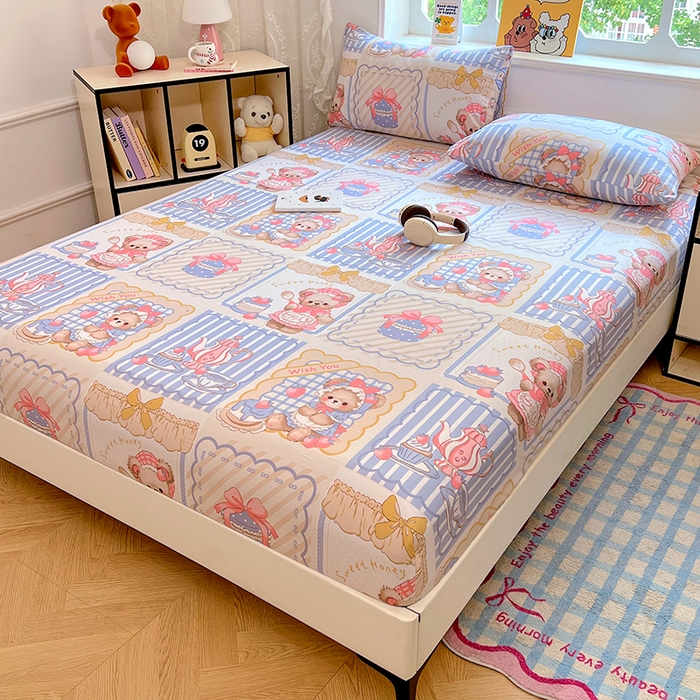 91家纺网 家纺一手货源 找家纺 优佳优品 2025新款亲肤水洗棉印花床笠单品床笠单件单床笠 床笠款-熊熊下午茶