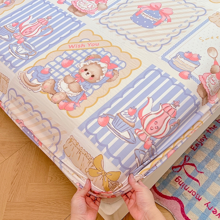 91家纺网 家纺一手货源 找家纺 优佳优品 2025新款亲肤水洗棉印花床笠单品床笠单件单床笠 床笠款-熊熊下午茶