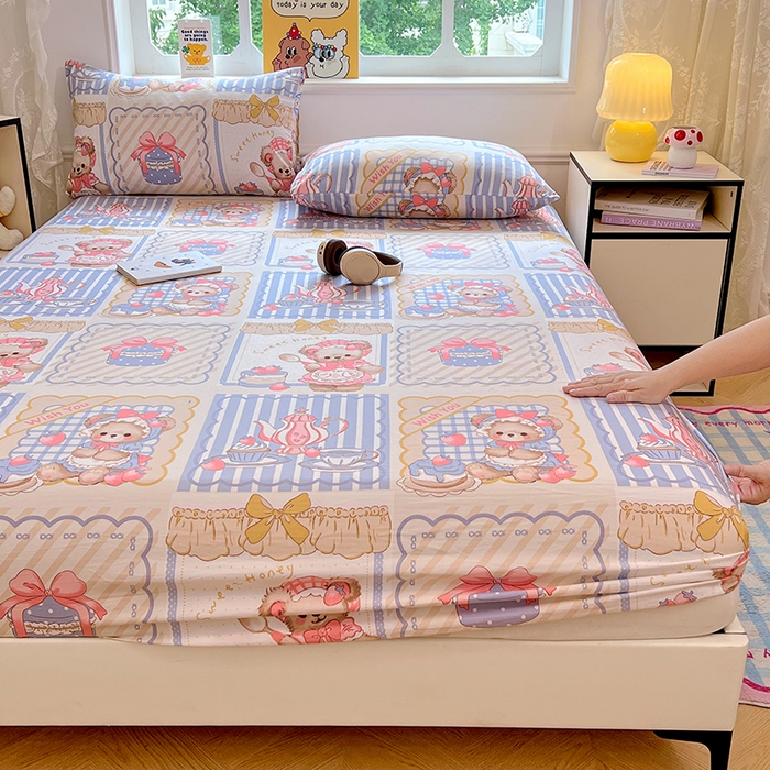 91家纺网 家纺一手货源 找家纺 优佳优品 2025新款亲肤水洗棉印花床笠单品床笠单件单床笠 床笠款-熊熊下午茶