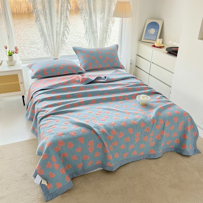 梦洋家纺 2025新款全棉四层纱多能盖毯毛巾被空调夏被床盖款盖毯 心心相印