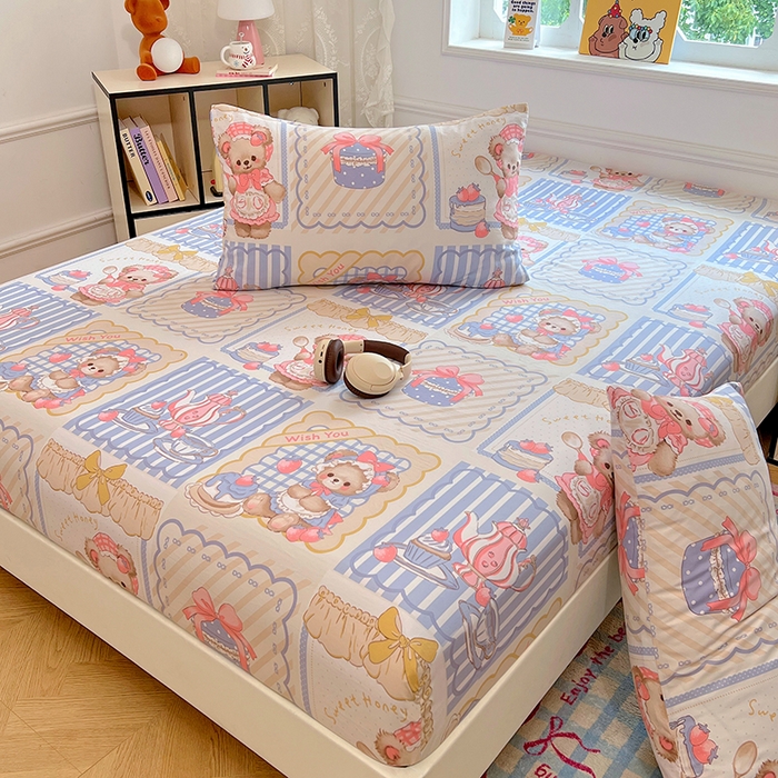 91家纺网 家纺一手货源 找家纺 优佳优品 2025新款亲肤水洗棉印花床笠单品床笠单件单床笠 床笠款-熊熊下午茶