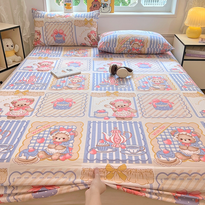 91家纺网 家纺一手货源 找家纺 优佳优品 2025新款亲肤水洗棉印花床笠单品床笠单件单床笠 床笠款-熊熊下午茶