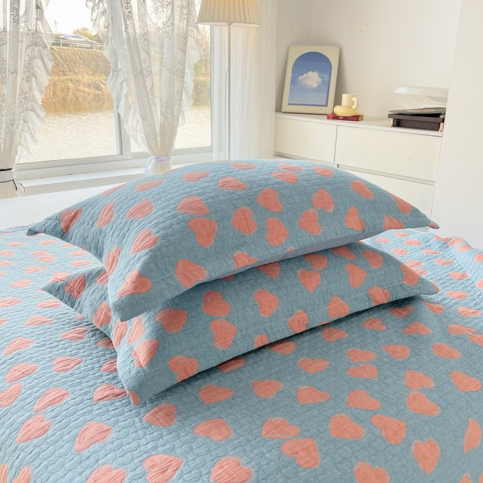 91家纺网 家纺一手货源 找家纺 梦洋家纺 2025新款全棉四层纱多能盖毯毛巾被空调夏被床盖款盖毯 心心相印