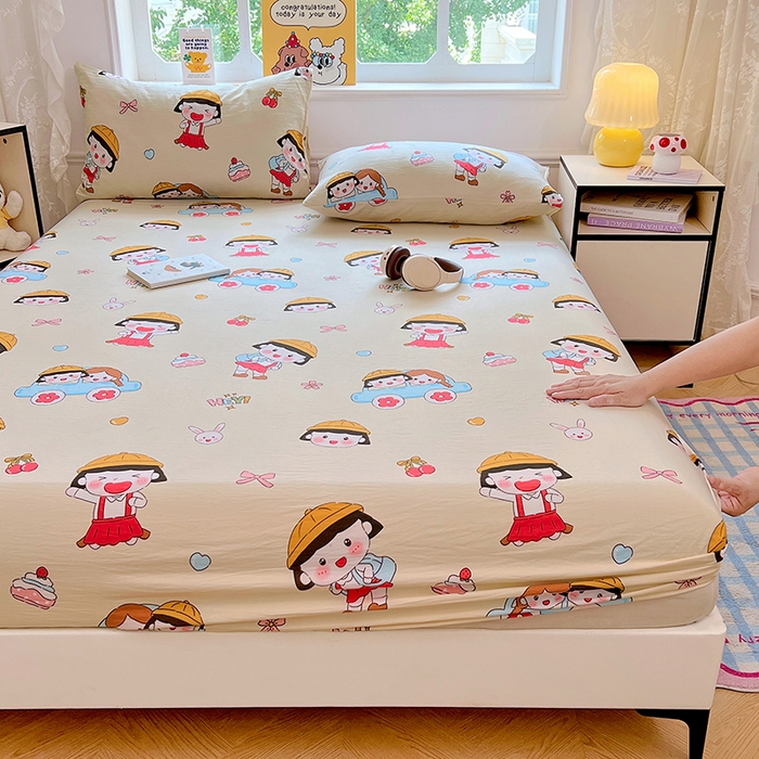 91家纺网 家纺一手货源 找家纺 优佳优品 2025新款亲肤水洗棉印花床笠单品床笠单件单床笠 床笠款-樱桃小丸子