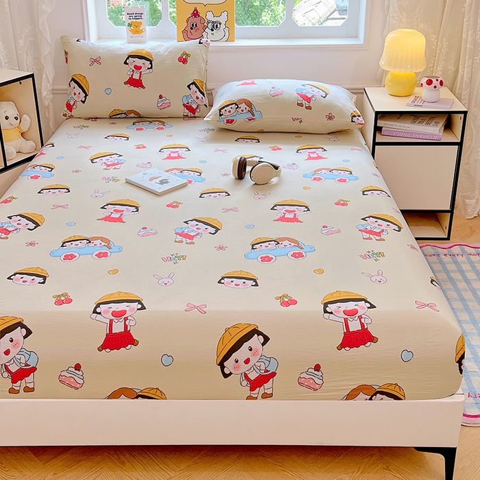 91家纺网 家纺一手货源 找家纺 优佳优品 2025新款亲肤水洗棉印花床笠单品床笠单件单床笠 床笠款-樱桃小丸子