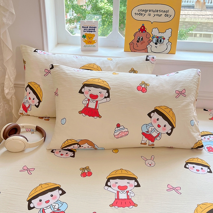 91家纺网 家纺一手货源 找家纺 优佳优品 2025新款亲肤水洗棉印花床笠单品床笠单件单床笠 床笠款-樱桃小丸子