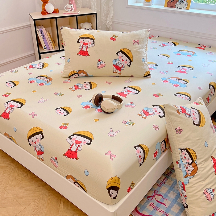 91家纺网 家纺一手货源 找家纺 优佳优品 2025新款亲肤水洗棉印花床笠单品床笠单件单床笠 床笠款-樱桃小丸子