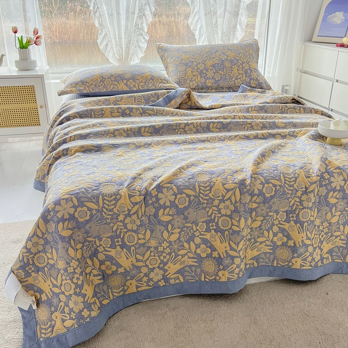 91家纺网 家纺一手货源 找家纺 梦洋家纺 2025新款全棉四层纱多能盖毯毛巾被空调夏被床盖款盖毯 幸运兔