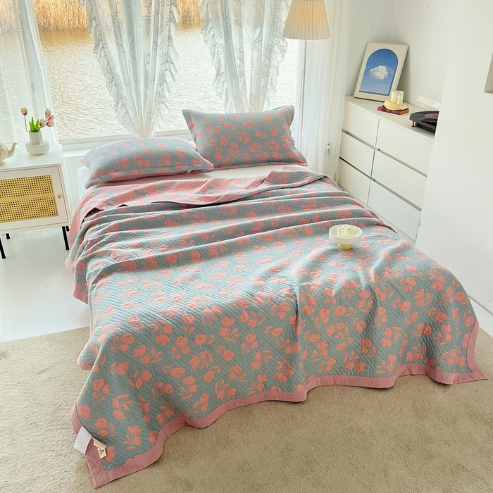 梦洋家纺 2025新款全棉四层纱多能盖毯毛巾被空调夏被床盖款盖毯 郁金香