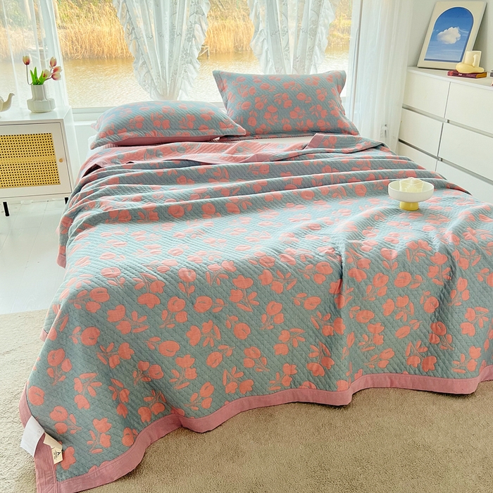 91家纺网 家纺一手货源 找家纺 梦洋家纺 2025新款全棉四层纱多能盖毯毛巾被空调夏被床盖款盖毯 郁金香