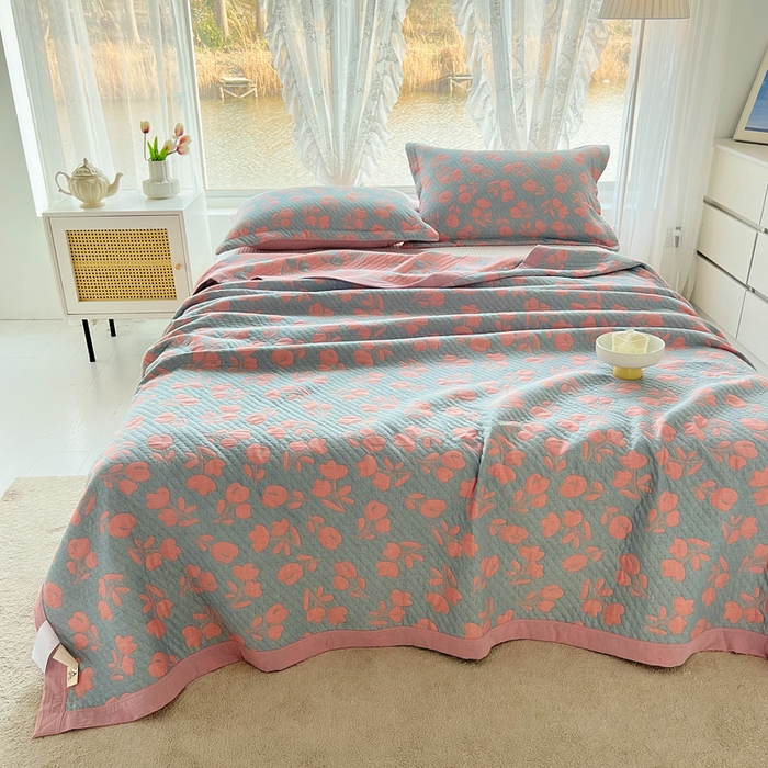 91家纺网 家纺一手货源 找家纺 梦洋家纺 2025新款全棉四层纱多能盖毯毛巾被空调夏被床盖款盖毯 郁金香