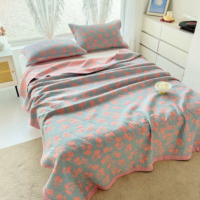 91家纺网 家纺一手货源 找家纺 梦洋家纺 2025新款全棉四层纱多能盖毯毛巾被空调夏被床盖款盖毯 郁金香