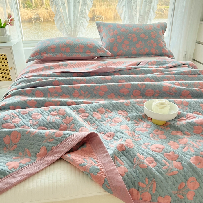 91家纺网 家纺一手货源 找家纺 梦洋家纺 2025新款全棉四层纱多能盖毯毛巾被空调夏被床盖款盖毯 郁金香