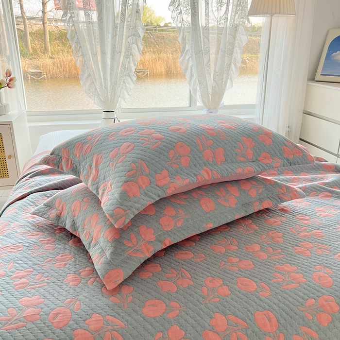 91家纺网 家纺一手货源 找家纺 梦洋家纺 2025新款全棉四层纱多能盖毯毛巾被空调夏被床盖款盖毯 郁金香