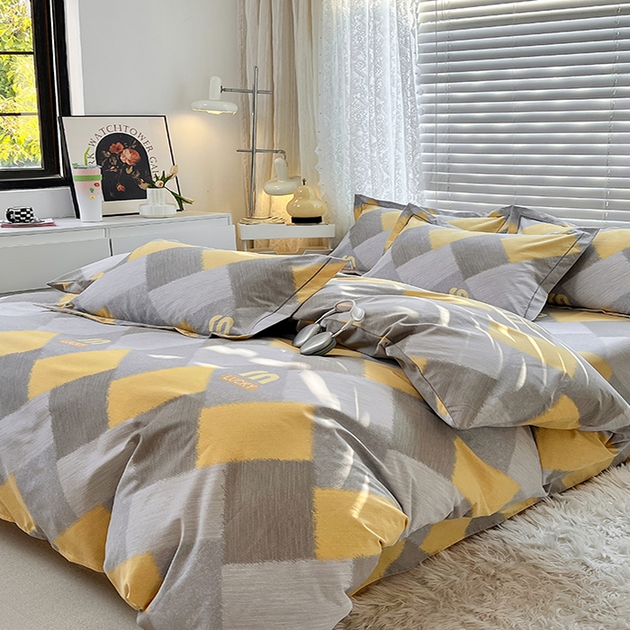 91家纺网 家纺一手货源 找家纺 简约家纺 2025新款全棉磨毛四件套 灵感-黄