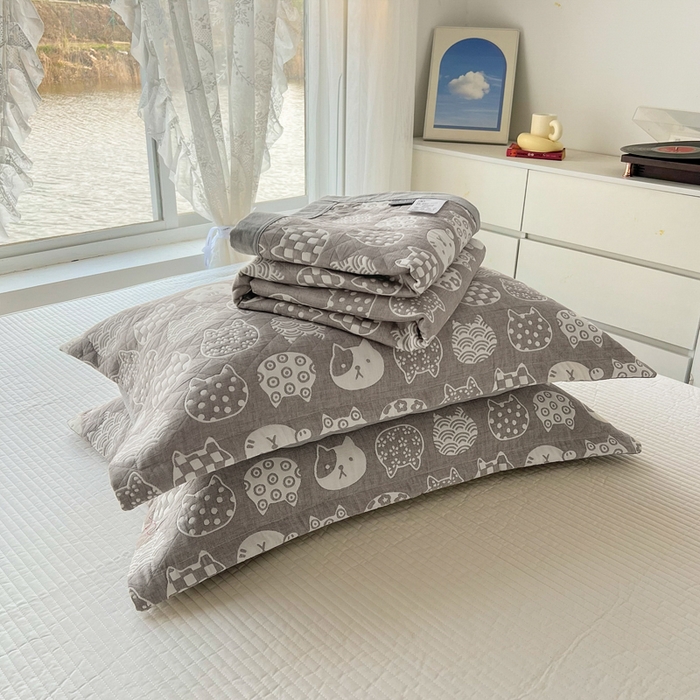 91家纺网 家纺一手货源 找家纺 梦洋家纺 2025新款全棉四层纱多能盖毯毛巾被空调夏被床盖款盖毯 招财猫