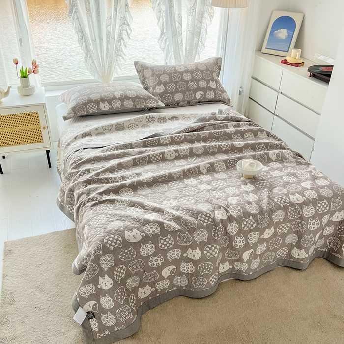 91家纺网 家纺一手货源 找家纺 梦洋家纺 2025新款全棉四层纱多能盖毯毛巾被空调夏被床盖款盖毯 招财猫