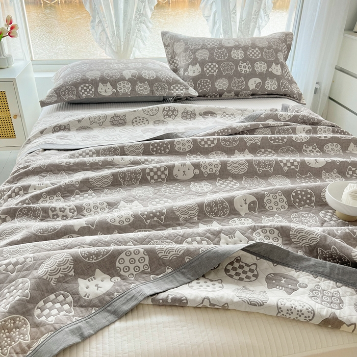 91家纺网 家纺一手货源 找家纺 梦洋家纺 2025新款全棉四层纱多能盖毯毛巾被空调夏被床盖款盖毯 招财猫