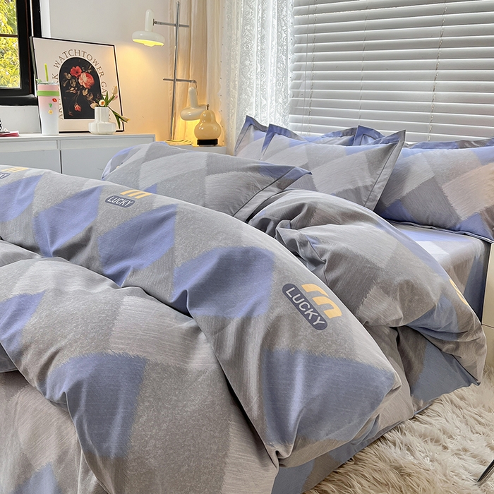 91家纺网 家纺一手货源 找家纺 简约家纺 2025新款全棉磨毛四件套 灵感-蓝