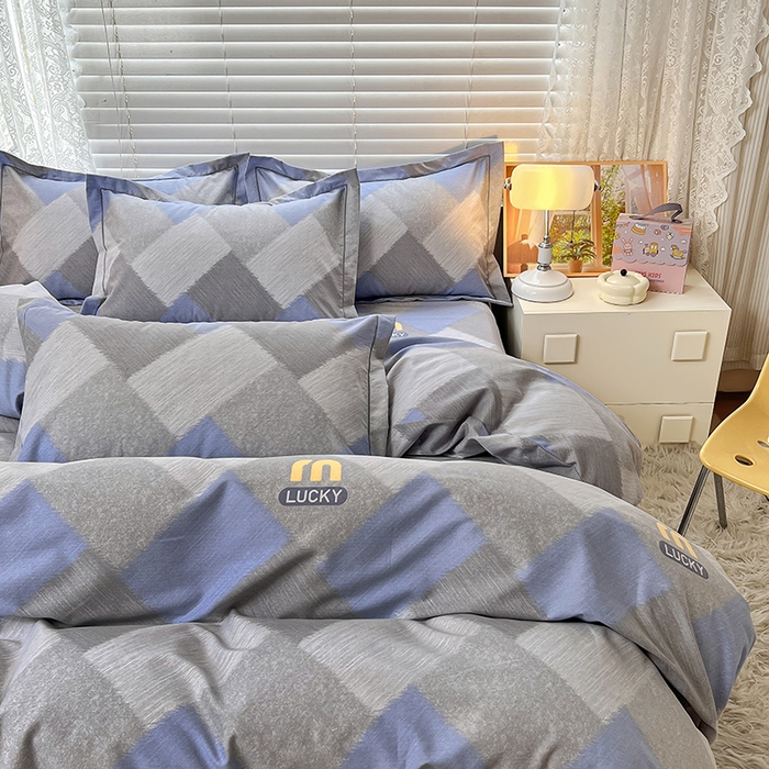 91家纺网 家纺一手货源 找家纺 简约家纺 2025新款全棉磨毛四件套 灵感-蓝