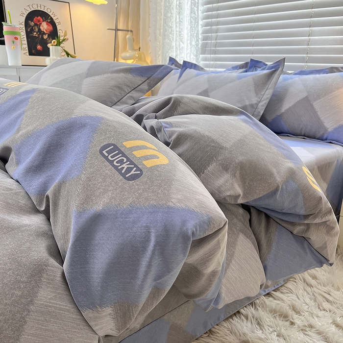 91家纺网 家纺一手货源 找家纺 简约家纺 2025新款全棉磨毛四件套 灵感-蓝