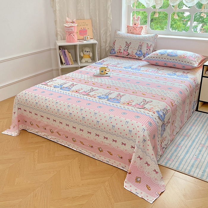 91家纺网 家纺一手货源 找家纺 优佳优品 2025新款亲肤水洗棉印花床单单品床单单件单床单 床单款-安妮兔