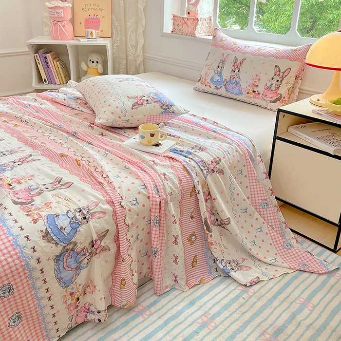 91家纺网 家纺一手货源 找家纺 优佳优品 2025新款亲肤水洗棉印花床单单品床单单件单床单 床单款-安妮兔