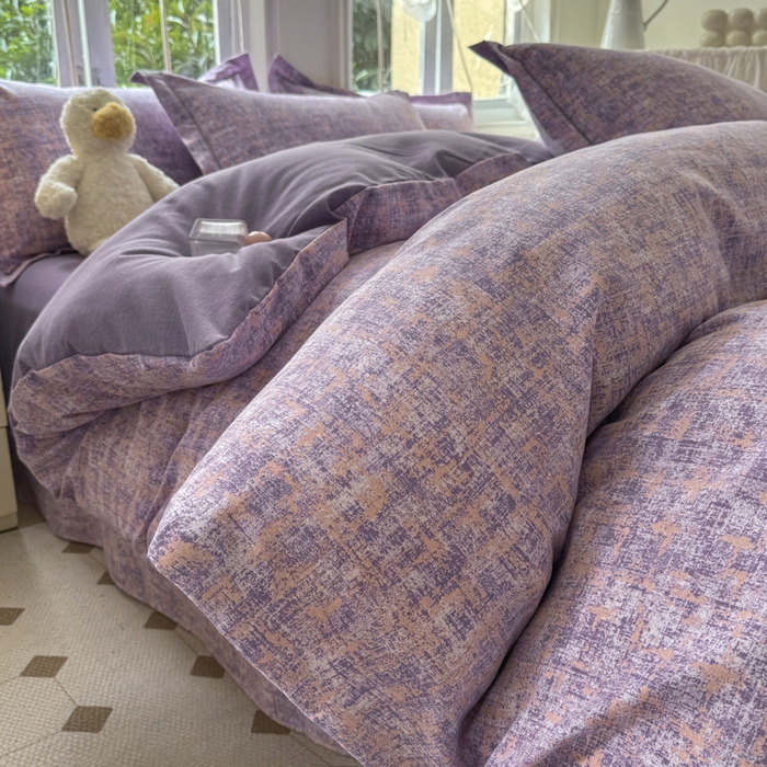 91家纺网 家纺一手货源 找家纺 简约家纺 2025新款全棉磨毛四件套 暮色-紫