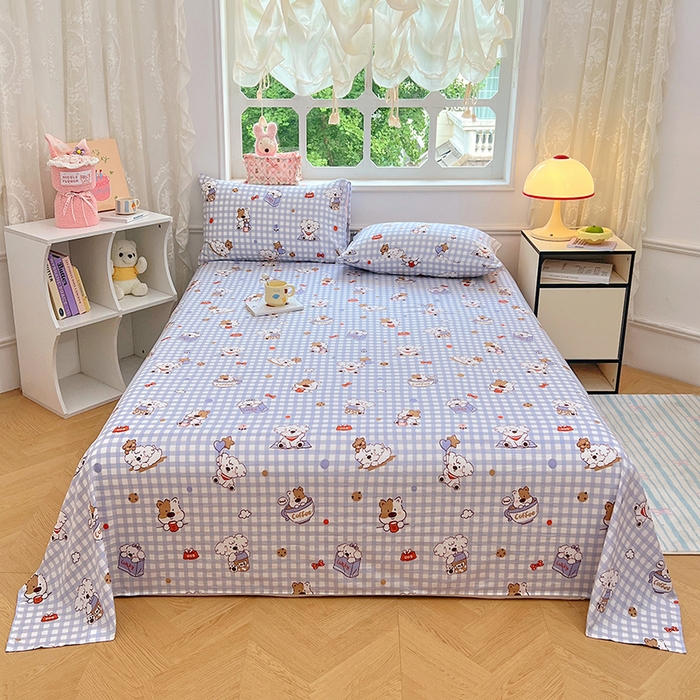 91家纺网 家纺一手货源 找家纺 优佳优品 2025新款亲肤水洗棉印花床单单品床单单件单床单 床单款-狗狗聚会