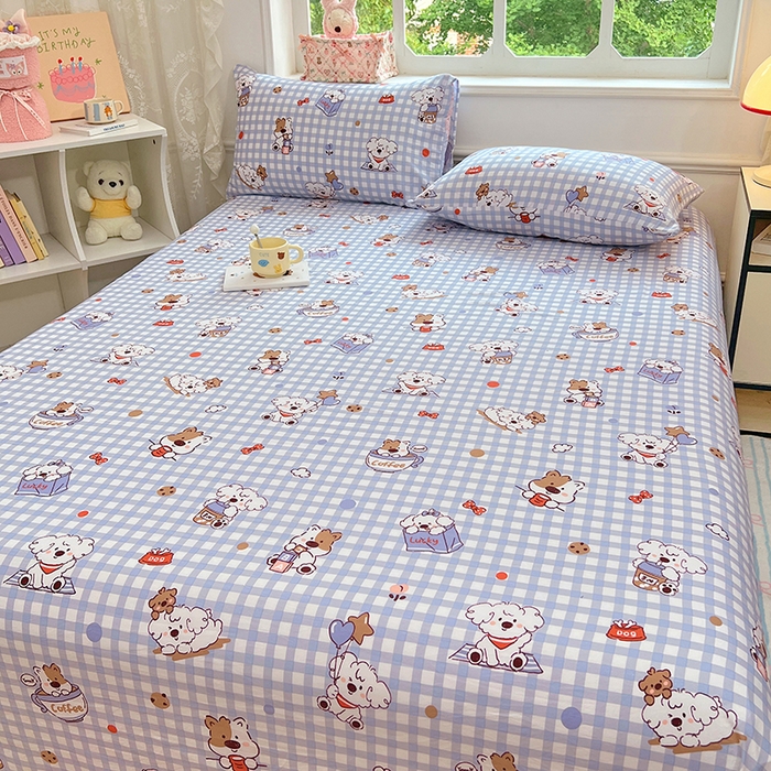 91家纺网 家纺一手货源 找家纺 优佳优品 2025新款亲肤水洗棉印花床单单品床单单件单床单 床单款-狗狗聚会