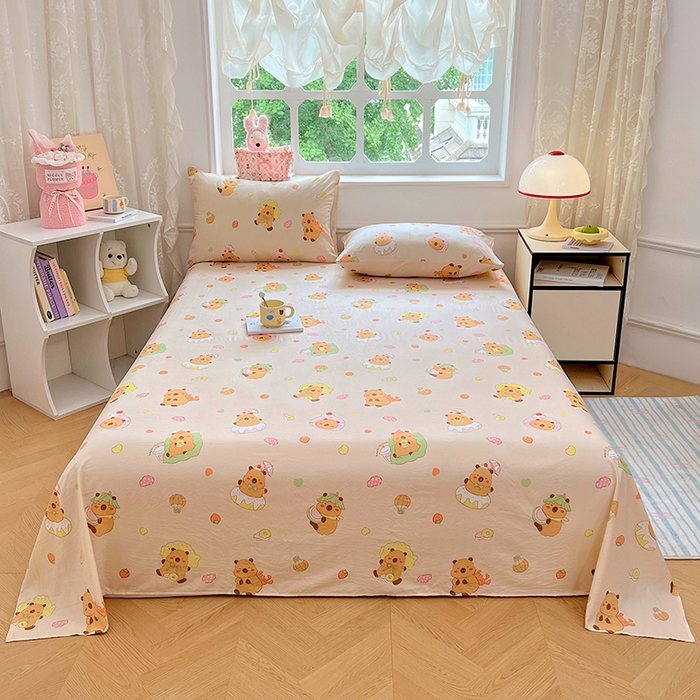 91家纺网 家纺一手货源 找家纺 优佳优品 2025新款亲肤水洗棉印花床单单品床单单件单床单 床单款-卡皮巴拉