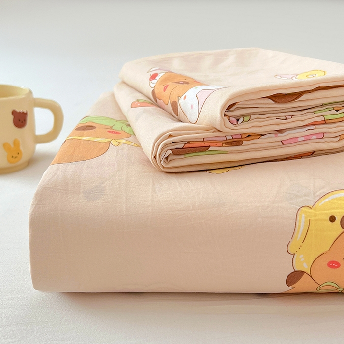 91家纺网 家纺一手货源 找家纺 优佳优品 2025新款亲肤水洗棉印花床单单品床单单件单床单 床单款-卡皮巴拉