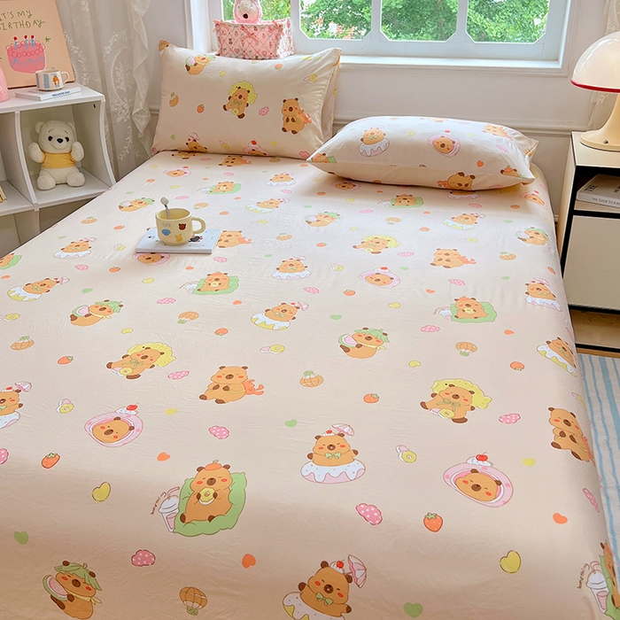 91家纺网 家纺一手货源 找家纺 优佳优品 2025新款亲肤水洗棉印花床单单品床单单件单床单 床单款-卡皮巴拉