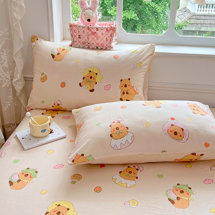 91家纺网 家纺一手货源 找家纺 优佳优品 2025新款亲肤水洗棉印花床单单品床单单件单床单 床单款-卡皮巴拉