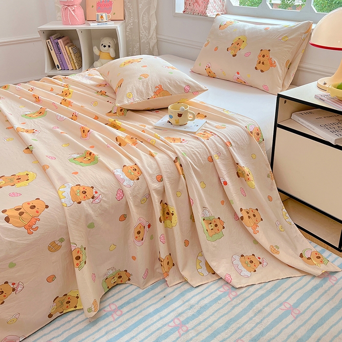 91家纺网 家纺一手货源 找家纺 优佳优品 2025新款亲肤水洗棉印花床单单品床单单件单床单 床单款-卡皮巴拉