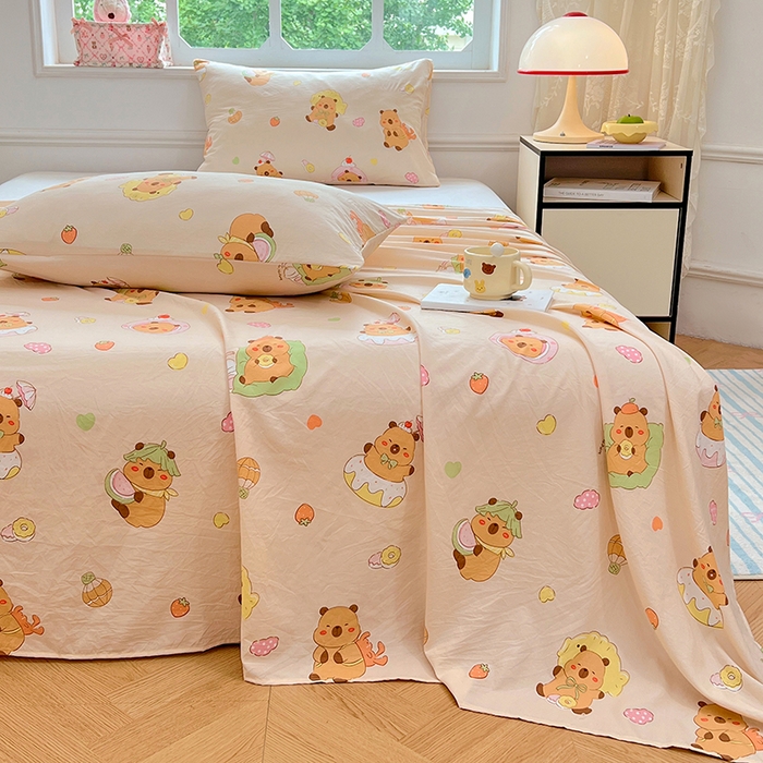 91家纺网 家纺一手货源 找家纺 优佳优品 2025新款亲肤水洗棉印花床单单品床单单件单床单 床单款-卡皮巴拉