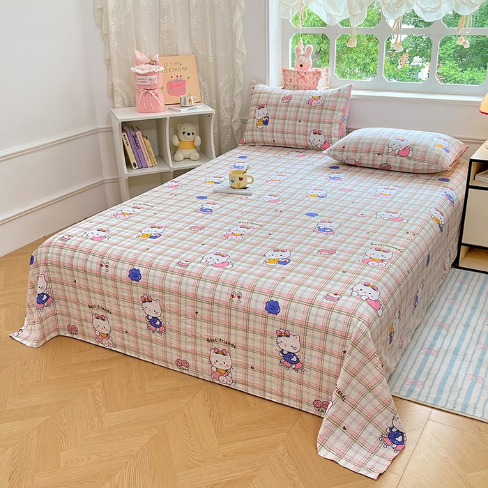 91家纺网 家纺一手货源 找家纺 优佳优品 2025新款亲肤水洗棉印花床单单品床单单件单床单 床单款-凯蒂猫